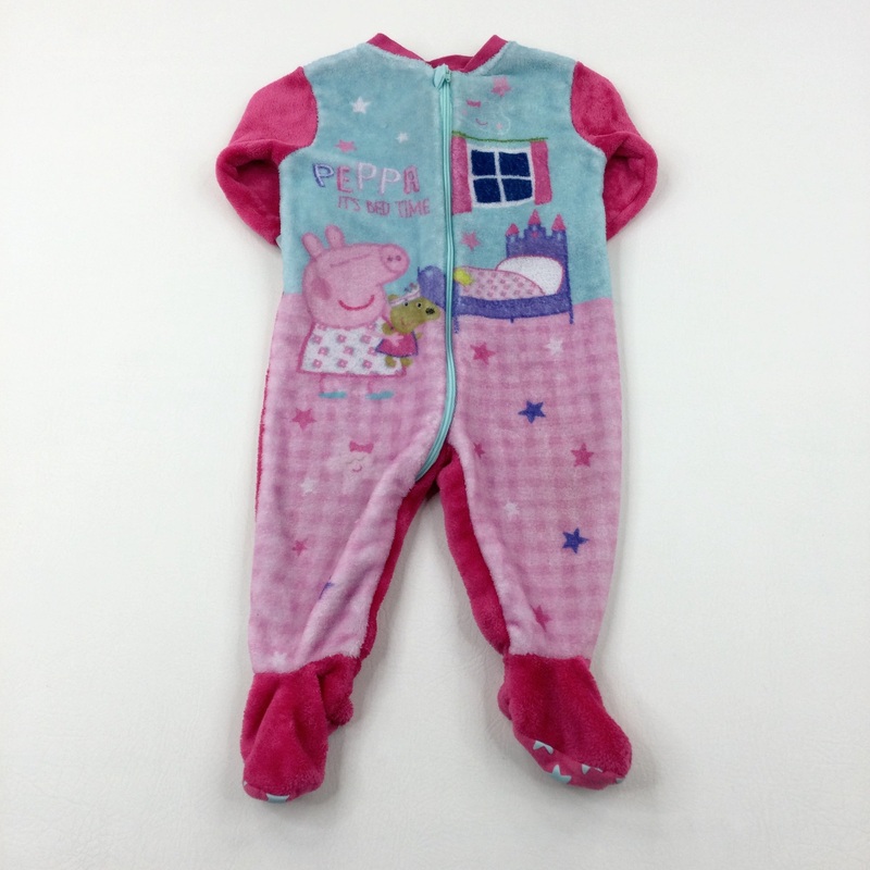 'It's Bedtime' Peppa Pig Stars Pink Fluffy Onesie - Girls 12-18 Months