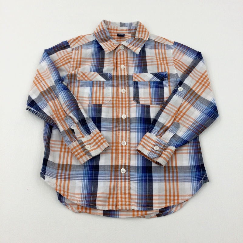 Orange & Blue Checked Long Sleeve Shirt - Boys 4-5 Years