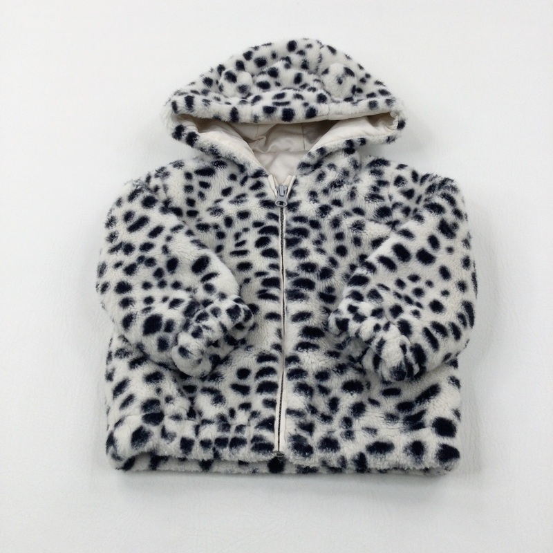 Spotty Black & White Fluffy Coat - Girls 9-12 Months