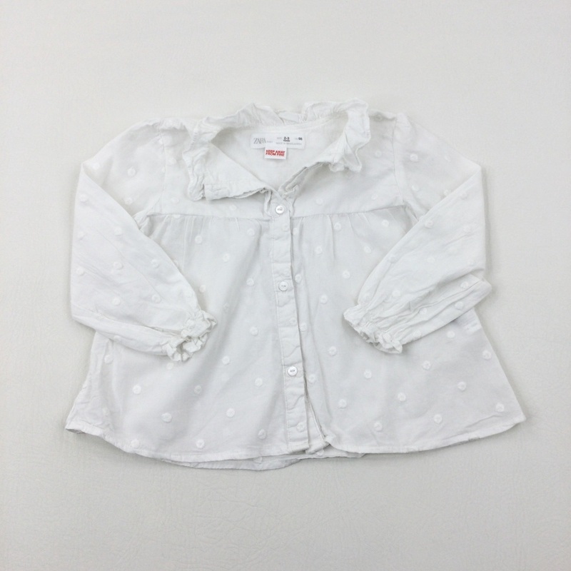 Spotty Embroidered White Long Sleeve Shirt - Girls 2-3 Years