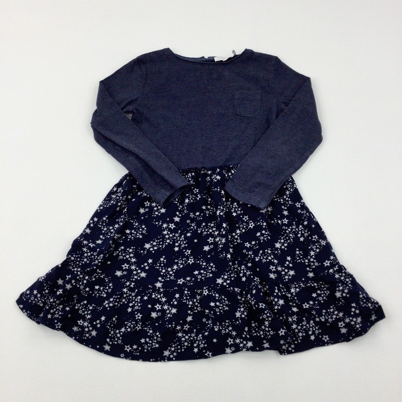 Stars Navy Jersey Dress - Girls 5-6 Years