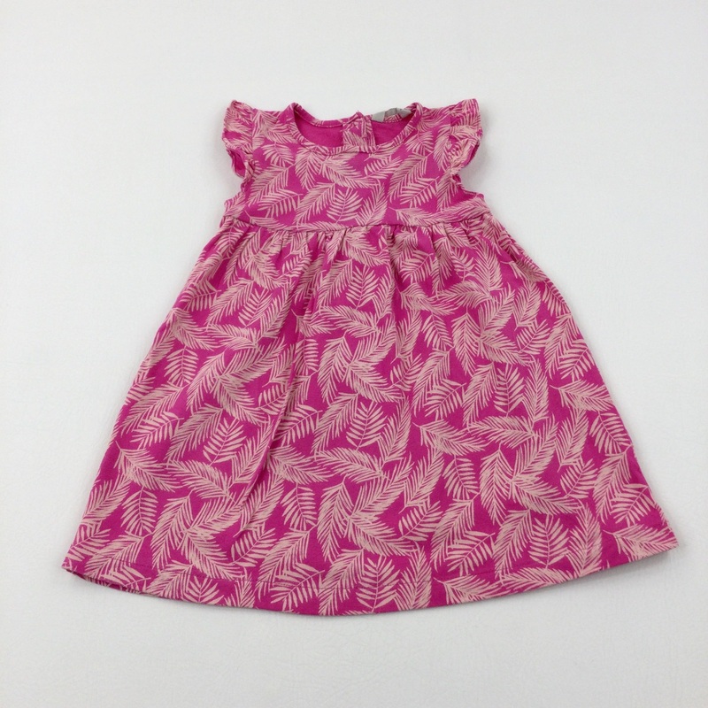 Tropical Leaves Pink Jersey Dress - Girls 18-24 Months