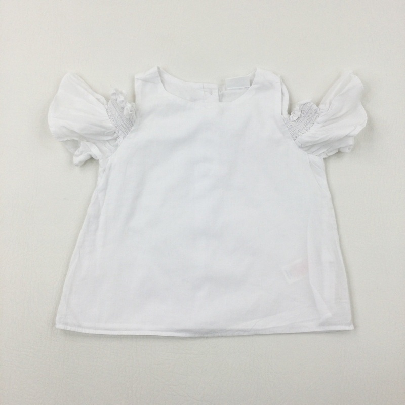 White Cold Shoulder Cotton Short Sleeve Top - Girls 2-3 Years