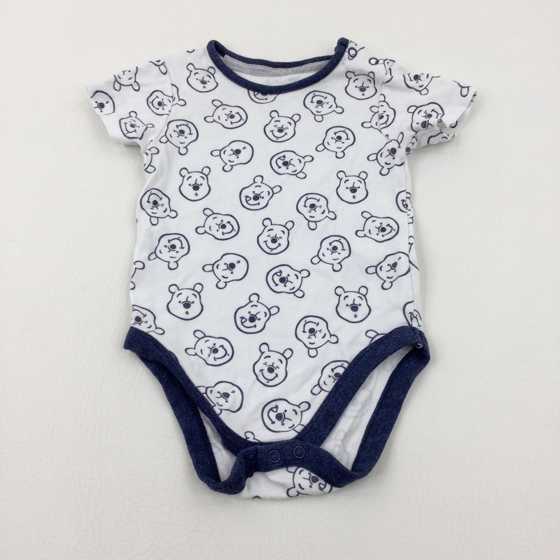 Winnie The Pooh White & Navy Cotton Bodysuit - Boys 12-18 Months