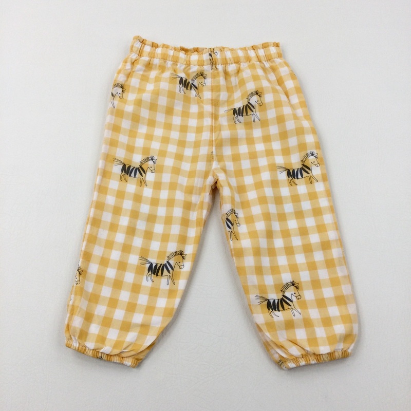 Zebra Yellow Checked Lightweight Lined Trousers - Girls 18-24 Months