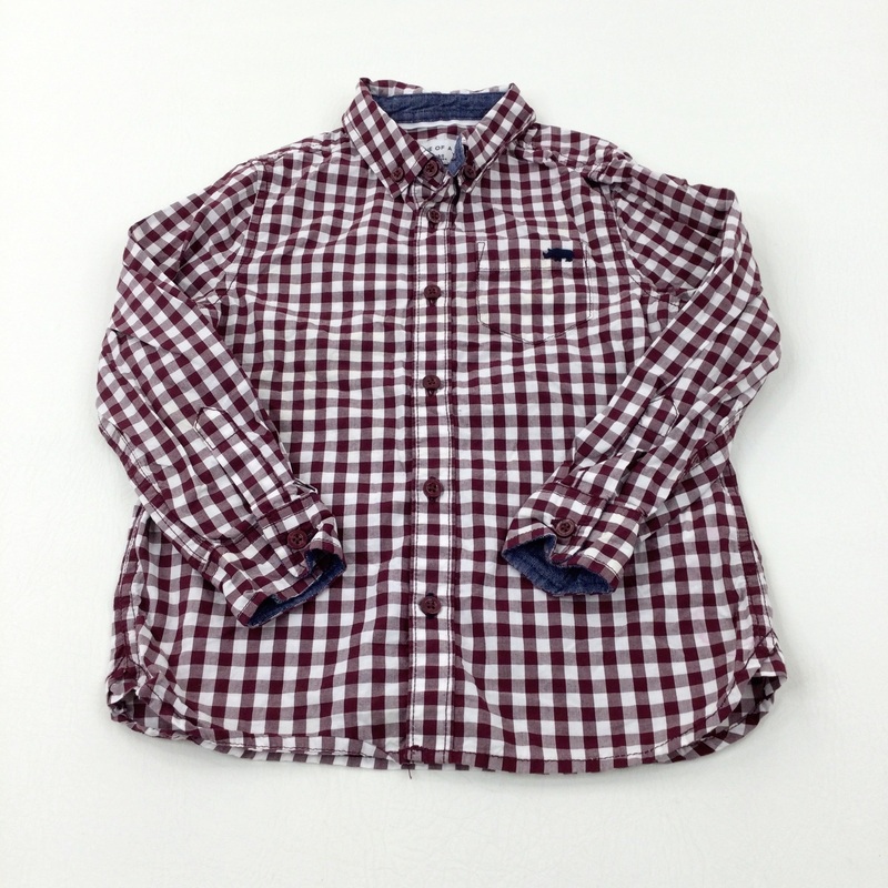 Burgundy Checked Long Sleeve Shirt - Boys 3-4 Years