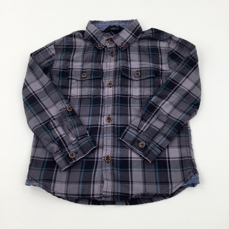 Charcoal Grey Checked Long Sleeve Shirt - Boys 2-3 Years