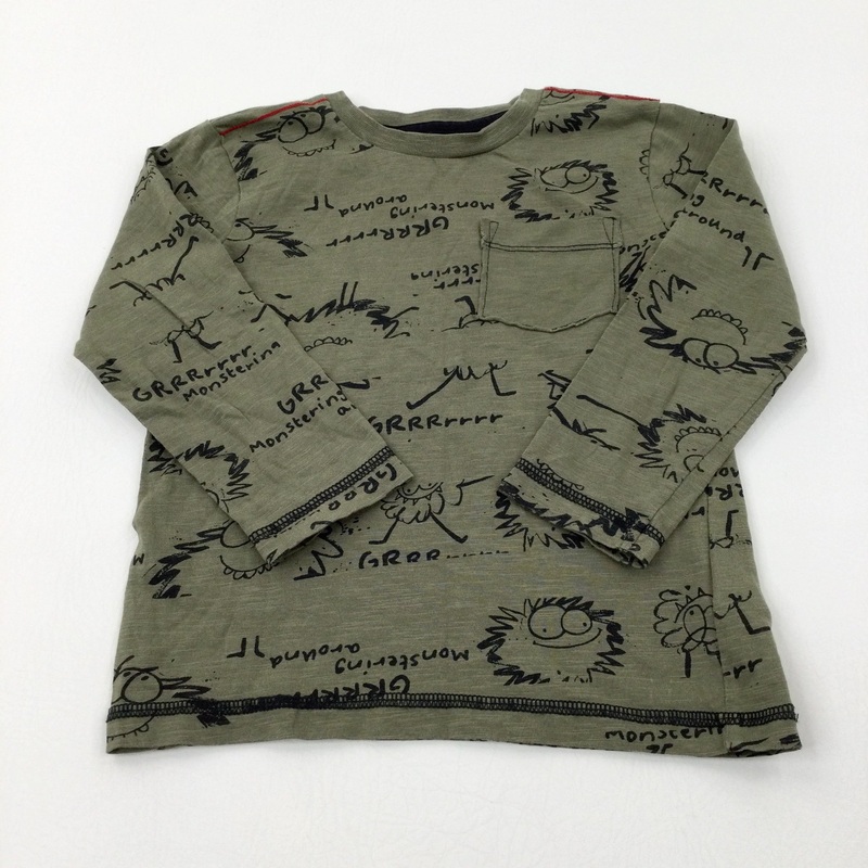'Grrrrr' Smiley Monsters Khaki Long Sleeve Top - Boys 2-3 Years