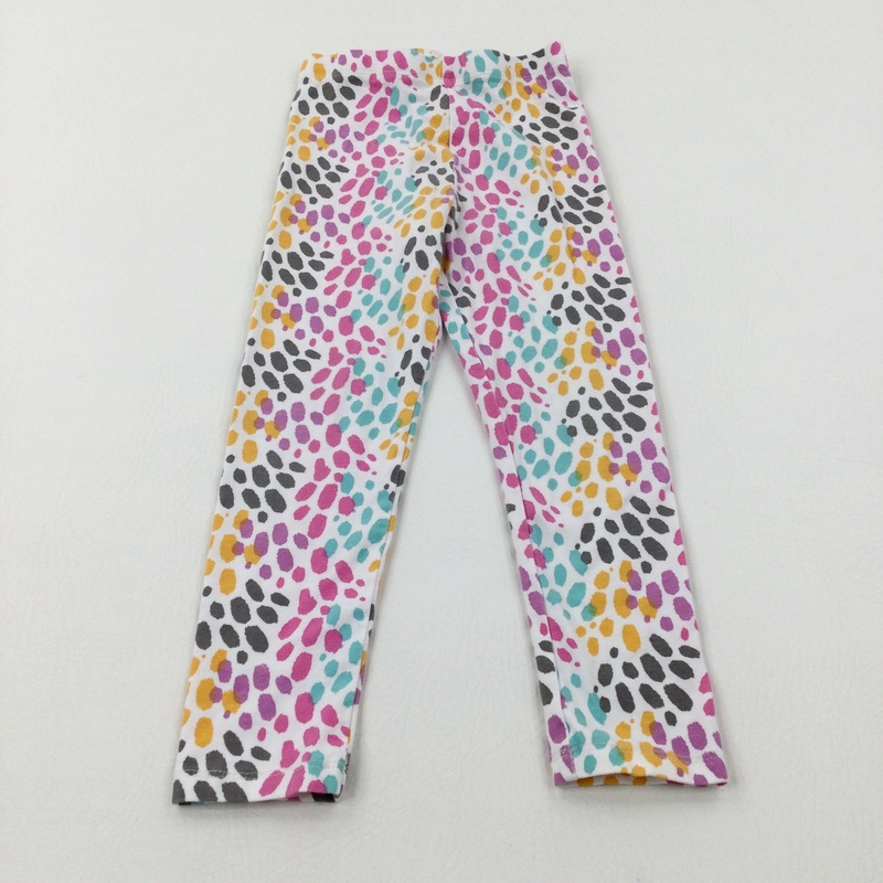 Patterned Colourful White Leggings - Girls 3-4 Years
