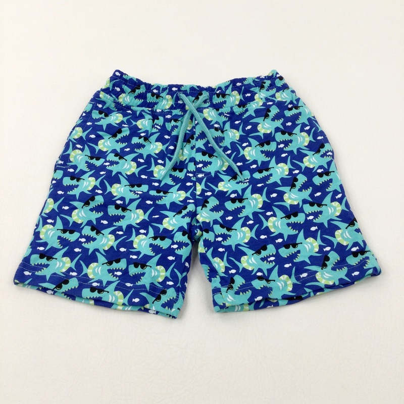 Sharks Turquoise & Blue Shorts - Boys 4-5 Years