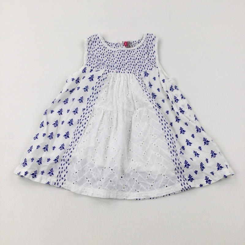 Sparkly Patterned White & Blue Dress - Girls 4-5 Years