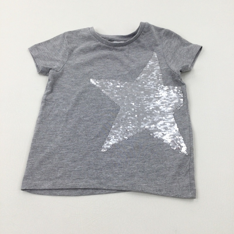 Star Sequin Flip Grey T-Shirt - Girls 4-5 Years