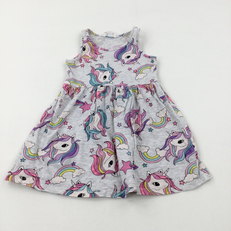 Unicorns Grey Jersey Dress - Girls 3-4 Years