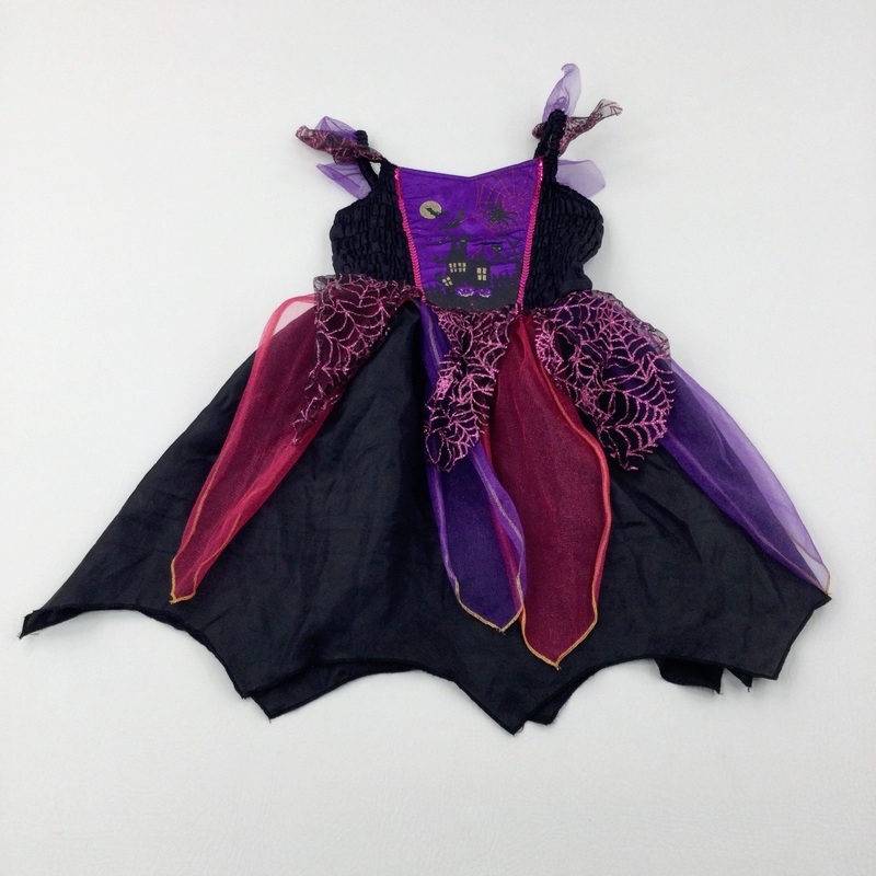 Bats & Spiders Glittery Black & Pink Halloween Dress - Girls 5-6 Years