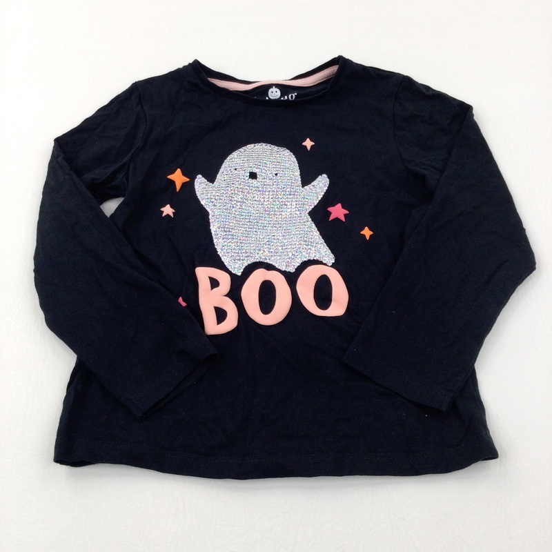 'Boo' Ghost Sequinned Black Long Sleeve Top - Girls 6-7 Years