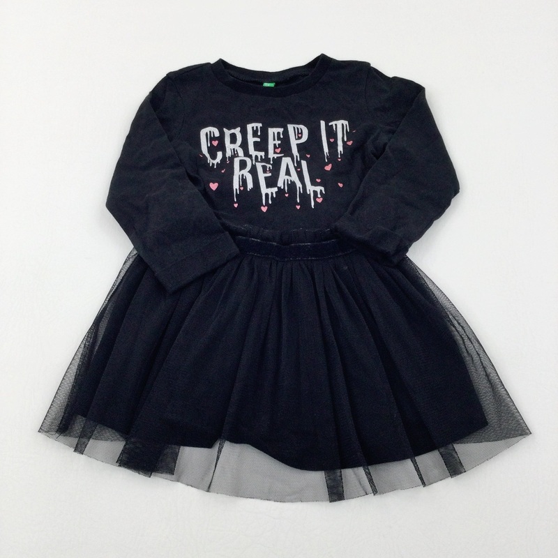 'Creep It Real' Hearts Glittery Black Halloween Dress - Girls 12-18 Months