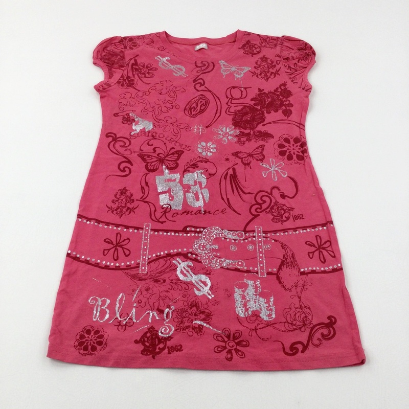 'Glamourous' Butterflies Glittery Pink Jersey Fitted Dress - Girls 12-13 Years