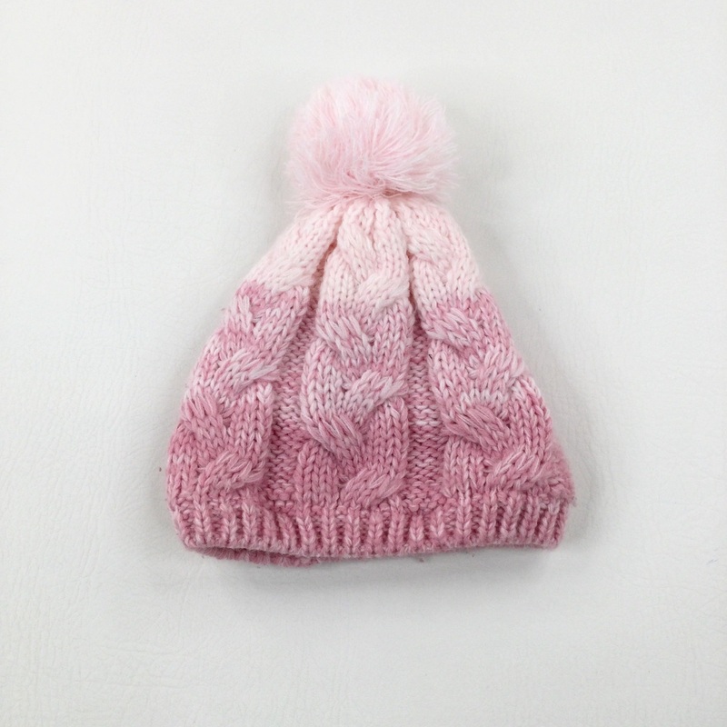 Pink Fleece Lined Knitted Winter Bobble Hat - Girls 12-18 Months