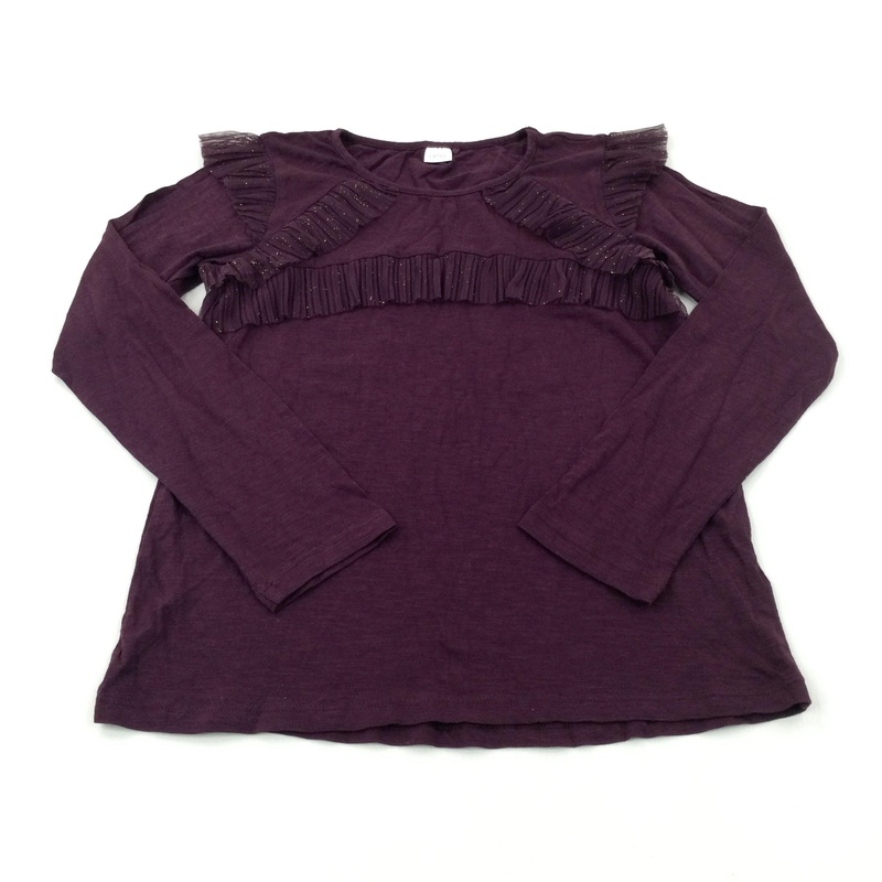 Sparkly Burgundy With Frills Long Sleeve Top - Girls 12-13 Years