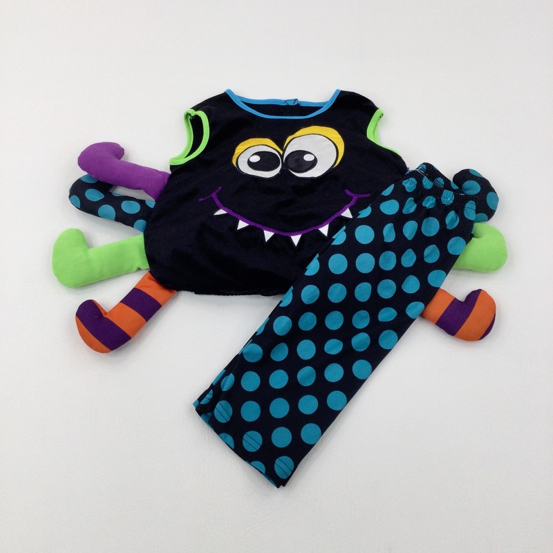 Spider Appliqued Black Velour Top With Attached Legs & Trousers Set - Boys/Girls 6-9 Months