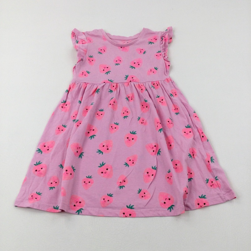 Strawberries Pink Jersey Dress - Girls 4-5 Years