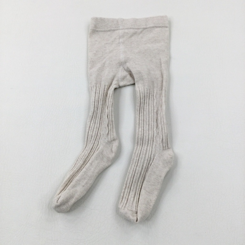 Textured Beige Knitted Tights - Girls 12-18 Months