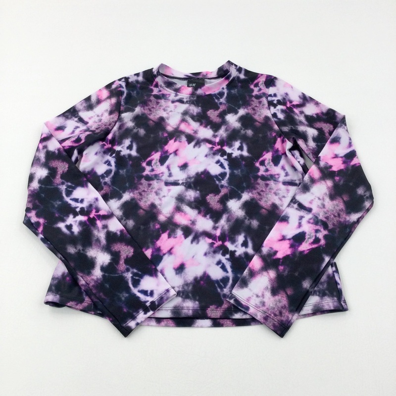 Tie Dye Effect Pink & Black Long Sleeve Sports Top - Girls 12-13 Years