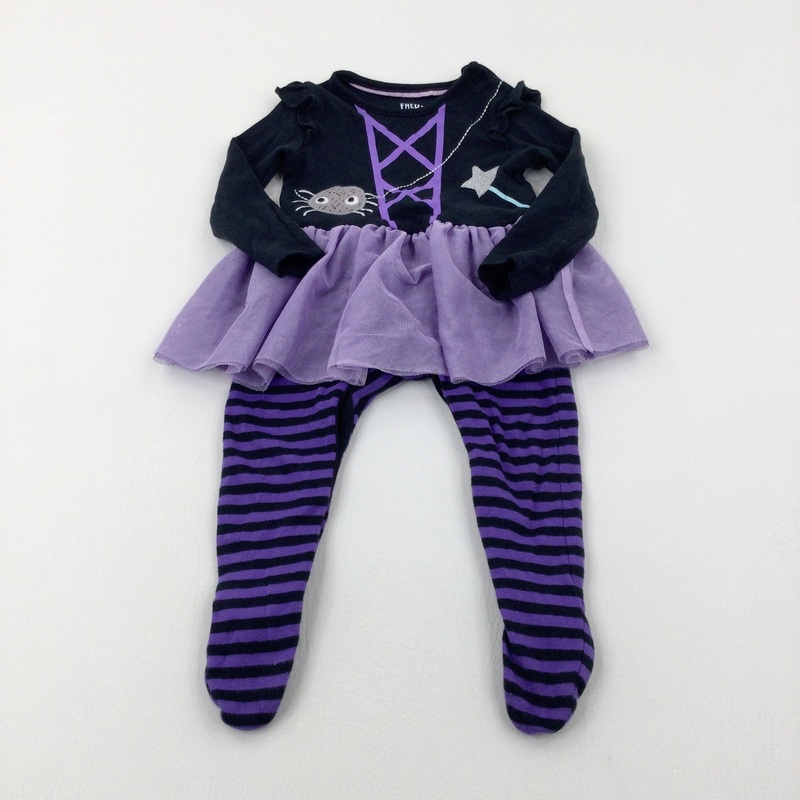 Witch Black & Lilac Babygrow With Net Skirt Attached - Girls 6-9 Months