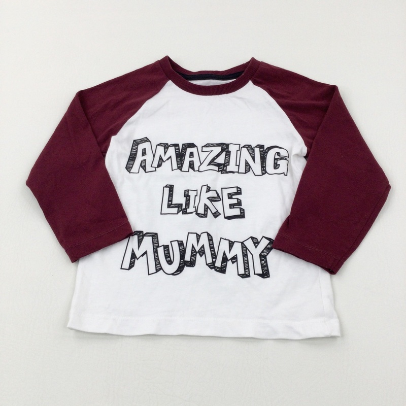 'Amazing Like Mummy' Burgundy & White Long Sleeve Top - Boys 2-3 Years