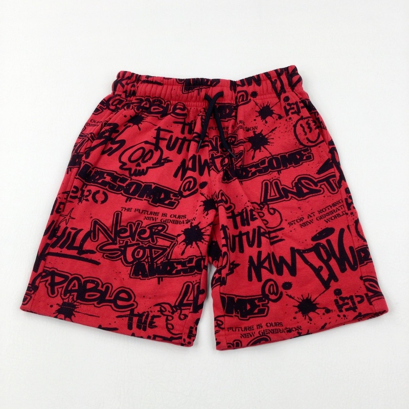 'Awesome' Graffiti Effect Red Shorts - Boys 9-10 Years