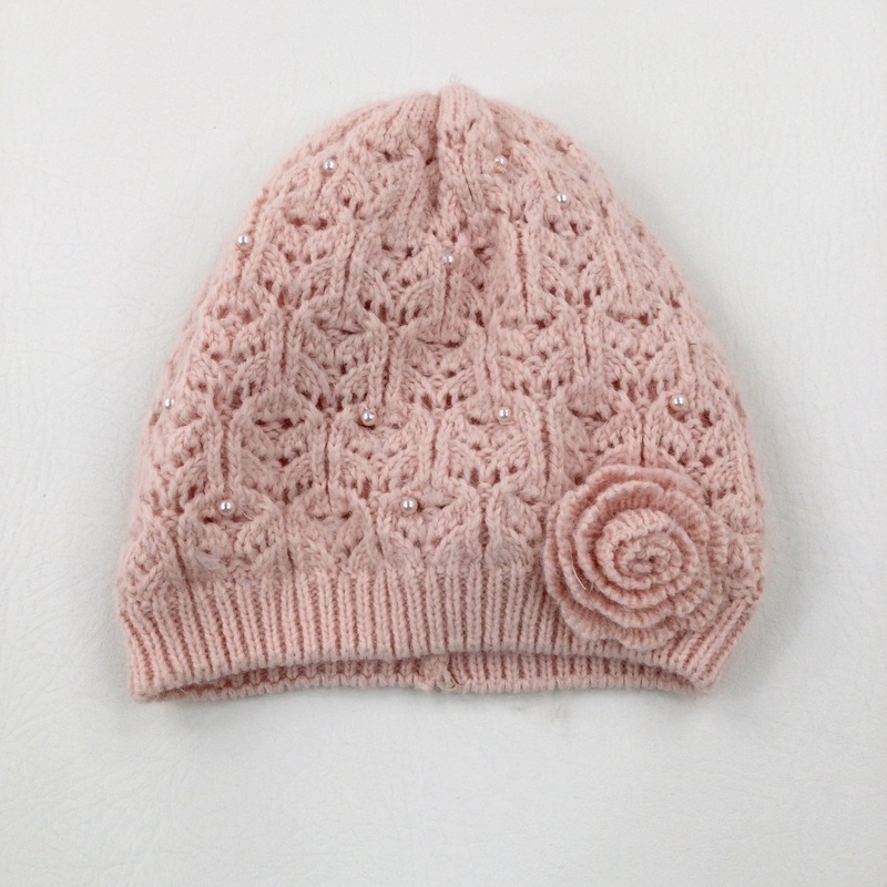 Beaded Pink Fleece Lined Knitted Winter Hat - Girls 3-4 Years