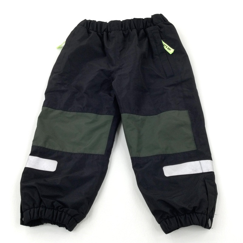 'Let's Go' Black & Khaki Fleece Lined Waterproof Trousers - Boys 2-3 Years