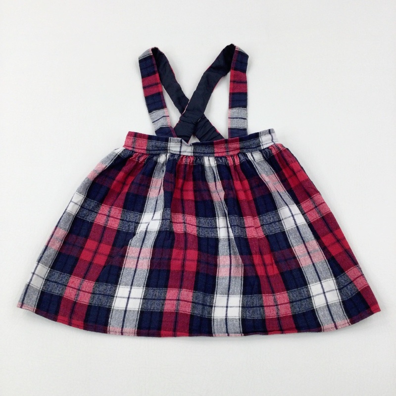 Red & Navy Checked Dungaree Dress - Girls 2-3 Years