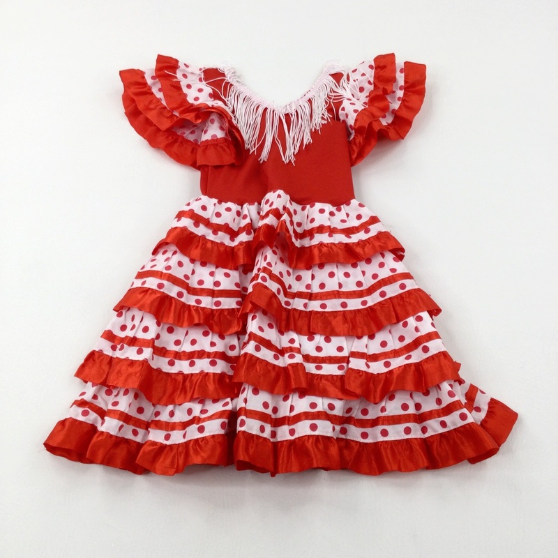 Red & White Layered Spanish Dancer Dress Costume - Girls 2-3 Years