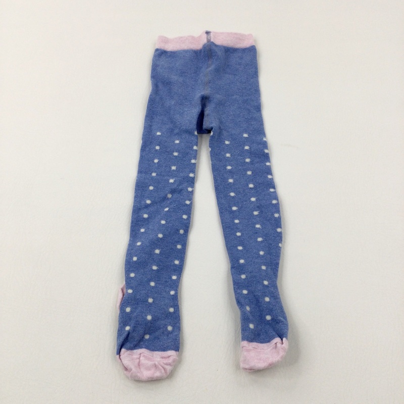 Spotty Light Blue & Pink Knitted Tights - Girls 2-3 Years