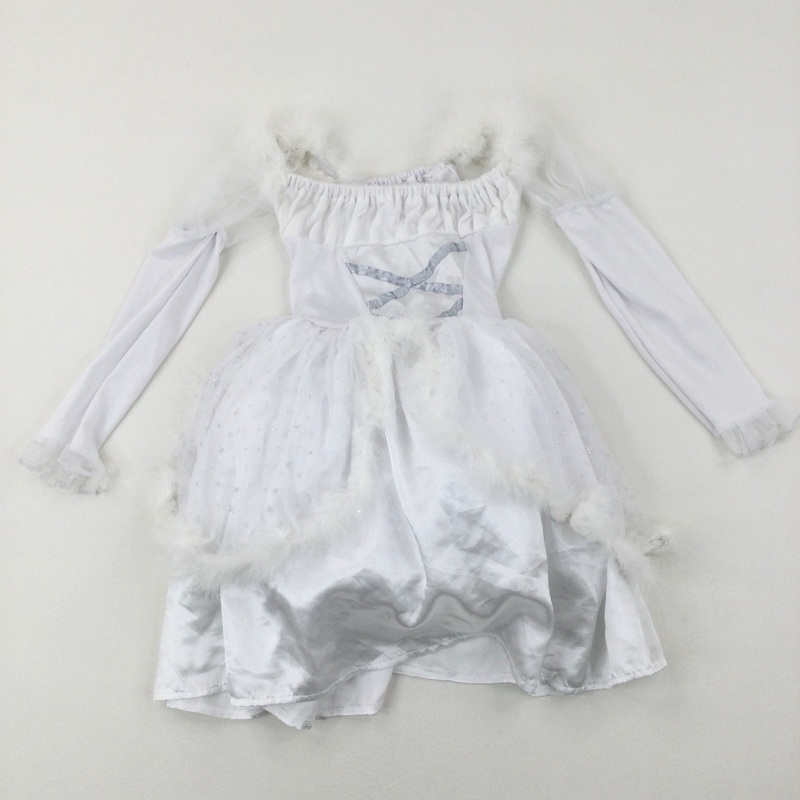 Stars Glittery Fluffy Winter White Costume Dress - Girls 6-7 Years