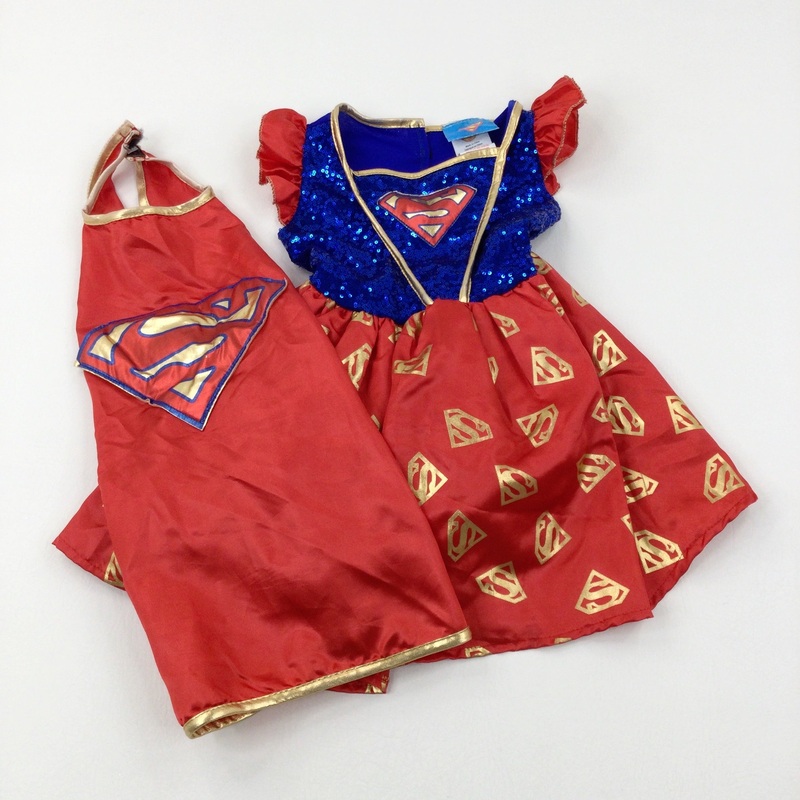 Supergirl Sequinned Sparkly Blue & Red Dress Costume - Girls 3-4 Years