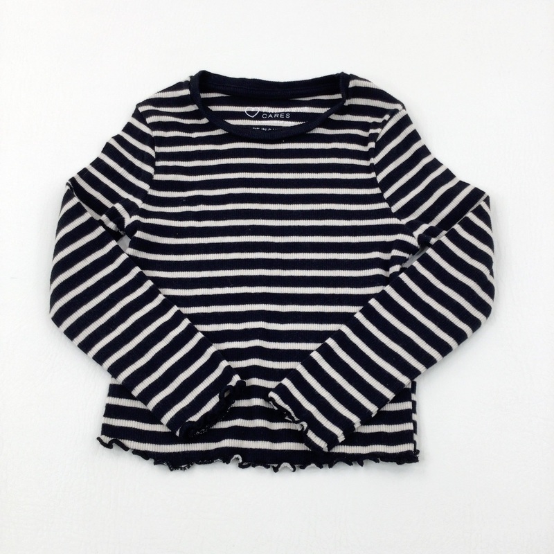 Textured Black & Cream Striped Long Sleeve Top - Girls 3-4 Years