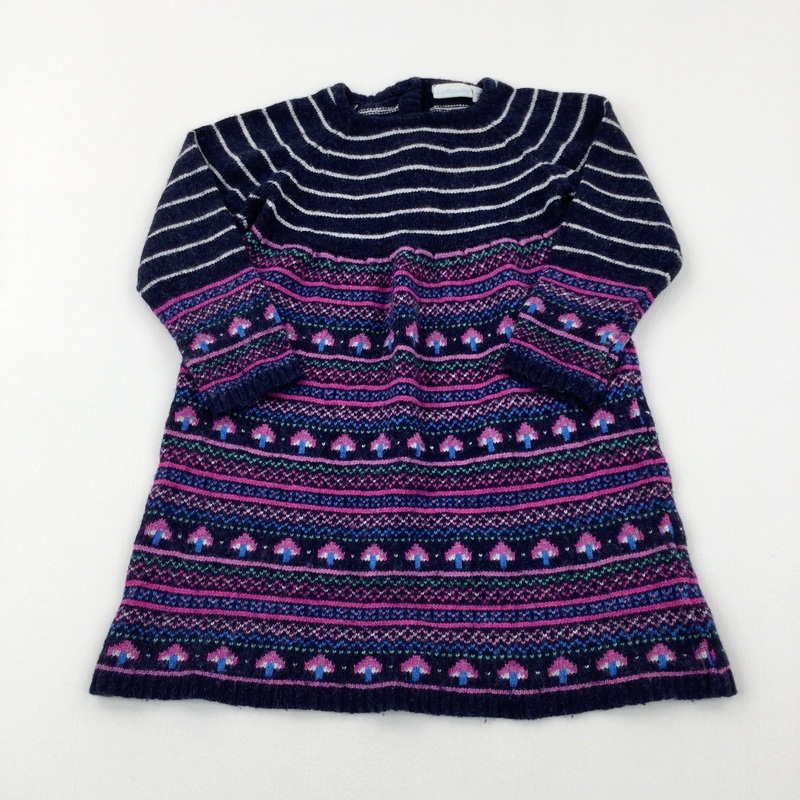 Toadstools Navy & Pink Knitted Dress - Girls 3-4 Years