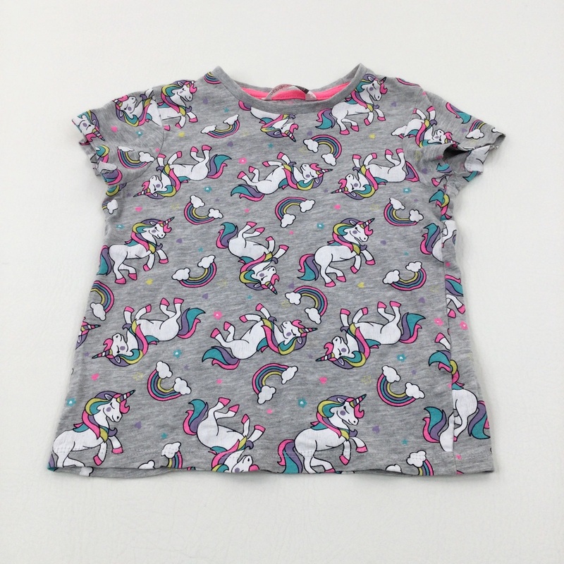 Unicorns & Rainbows Colourful Grey T-Shirt - Girls 3-4 Years