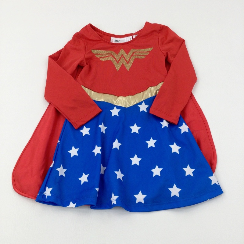 Wonder Woman Glittery Blue & Red Dress Costume With Attached Cape - Girls 2-3 Years