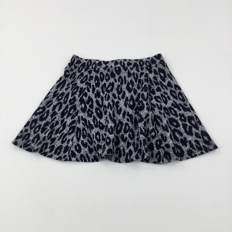 Animal Print Sparkly Black & Grey Skirt - Girls 8-9 Years