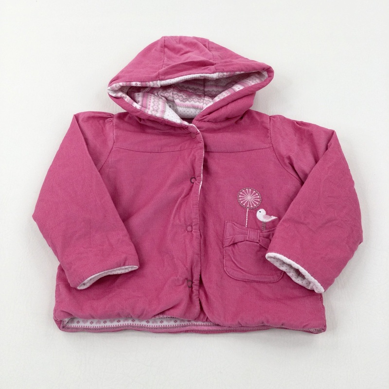 Bird Embroidered Pink Cord Coat - Girls 9-12 Months