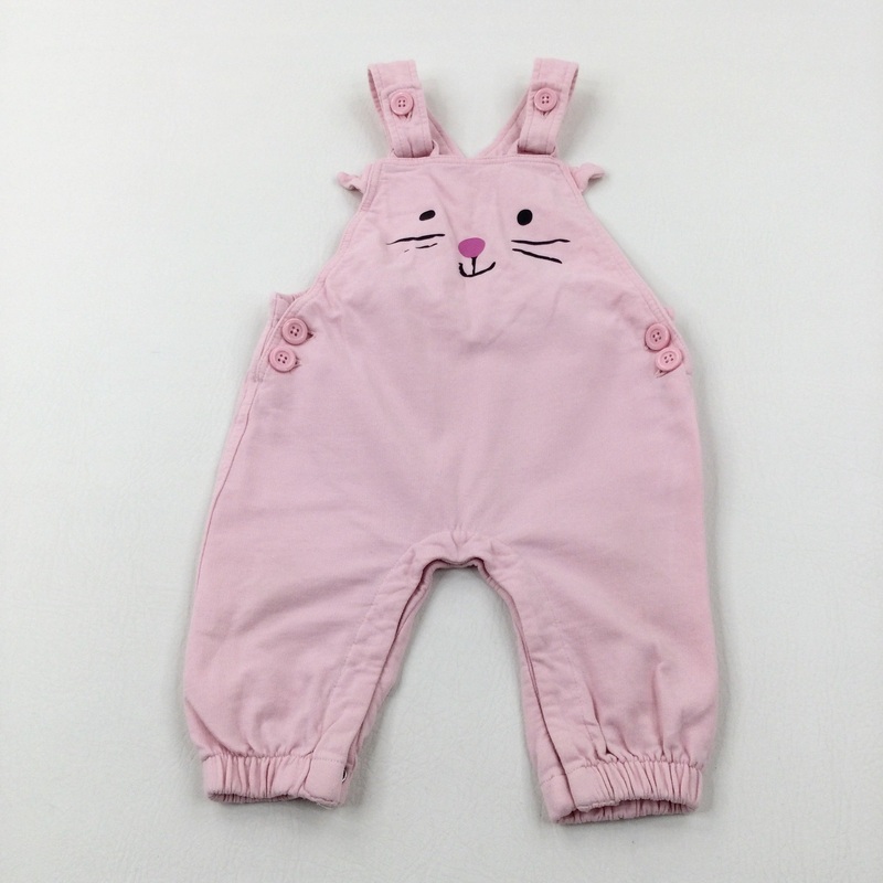 Cat Pale Pink Jersey Dungarees - Girls 6-9 Months
