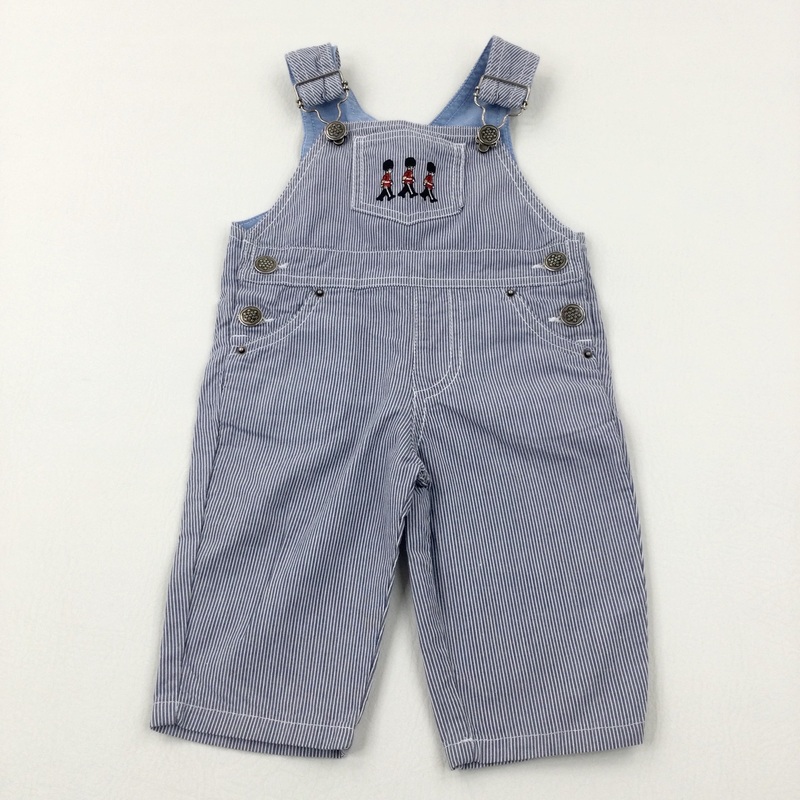 Soldier/London Guards Embroidered Blue Striped Dungarees - Boys 6-9 Months