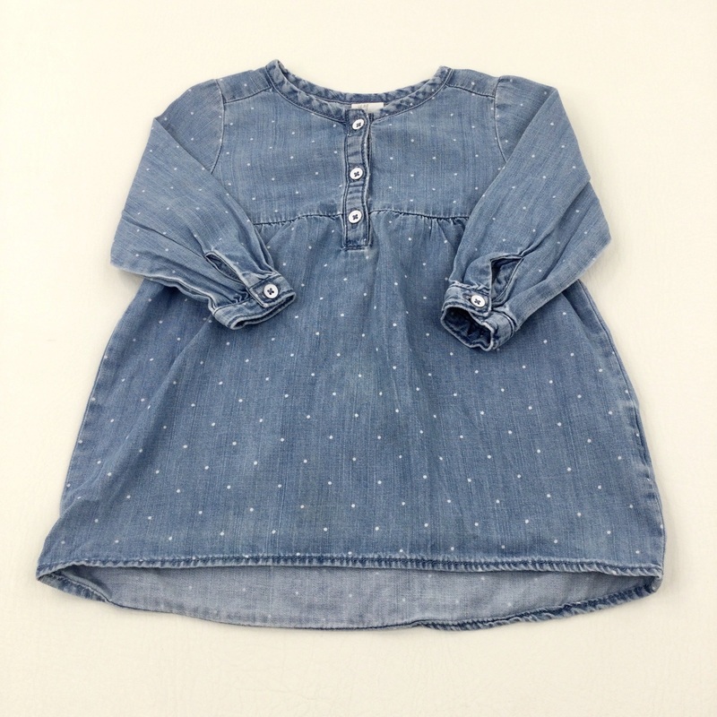 Spotty Light Blue Denim Dress - Girls 6-9 Months