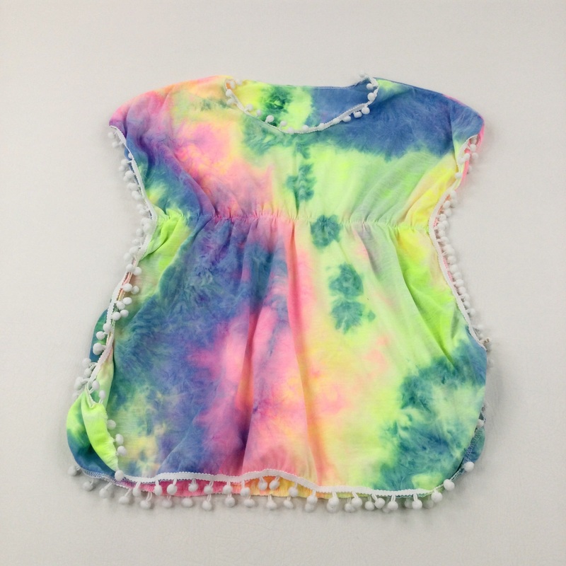 Tie Dye Colourful Beach Cover Up With Pom Poms - Girls 9-10 Years