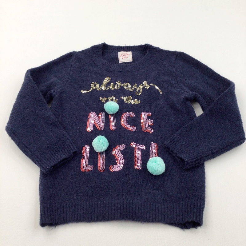 'Always On The Nice List' Navy Knitted Christmas Jumper - Girls 3-4 Years