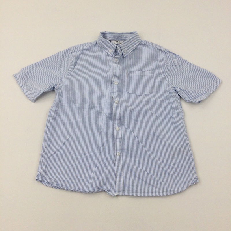 Blue Striped Cotton Short Sleeve Shirt - boys 10-11 Years