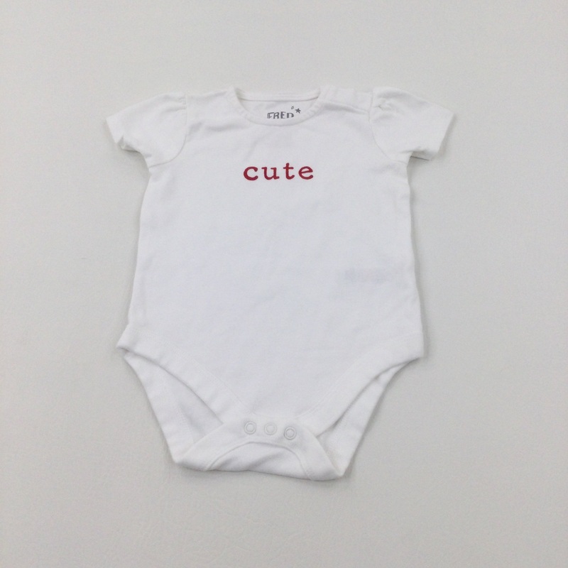 'Cute' White Cotton Short Sleeve Bodysuit - Girls 12-18 Months